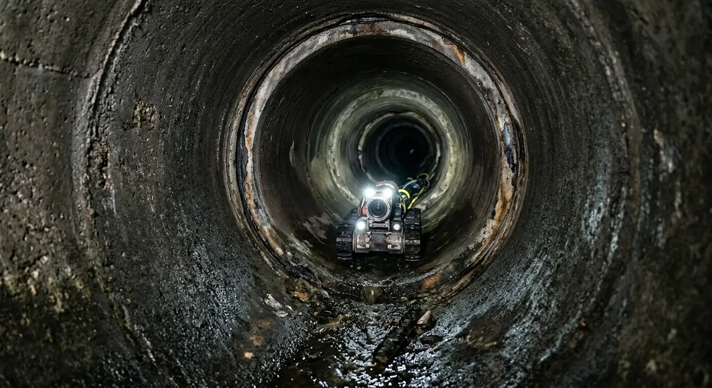 Robotic sewer camera inspecting pipe interior for Sewer Line Repair in La Porte